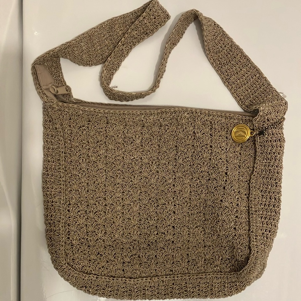 Tan Crochet Shoulder Bag with Textured Design
